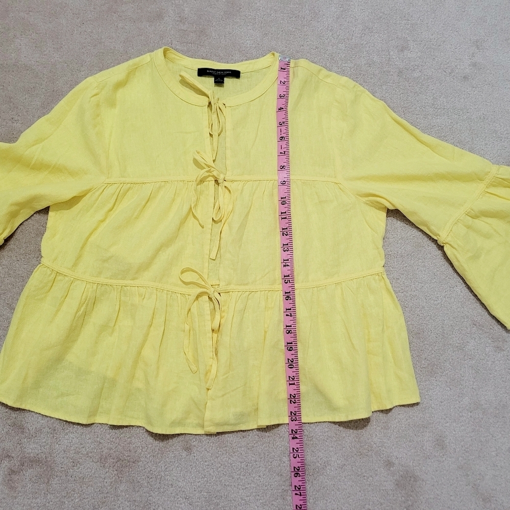 Marc New York Women’s Tie Front Linen Blend Tiered Blouse Yellow Size Large - Picture 9 of 14